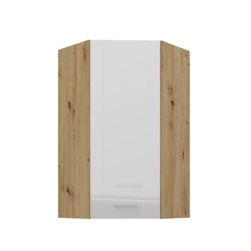 Viršutinė kampinė spintelė 60 cm Artisan balta blizgi 58×58 GN-108 2F 90 laipsnių