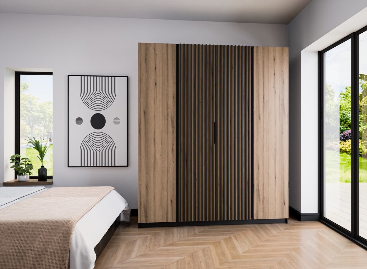 Kaja BL/EV-BL 2F keturių durų spinta, 2 skersiniai