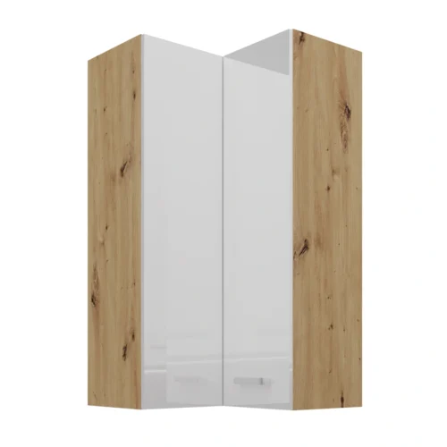 Viršutinė kampinė spintelė 60 cm Artisan balta blizgi 58×58 GN-108 2F 90 laipsnių