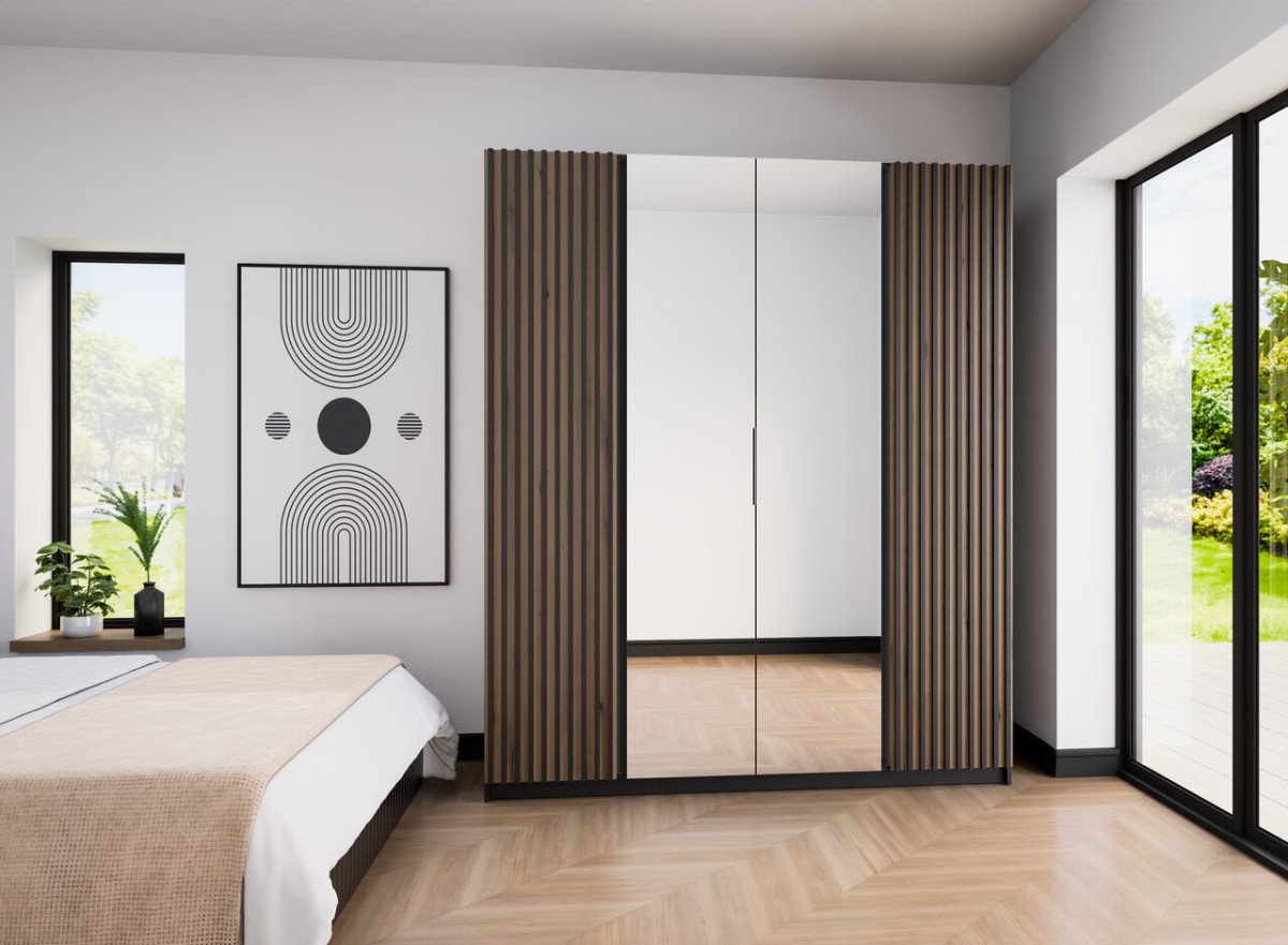 Kaja BL/EV-BL 2 keturių durų spinta su grotelėmis ir 2 veidrodžiais