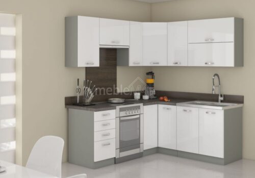 Bianka Virtuvės kampinis komplektas 190-170 cm, baltas blizgus