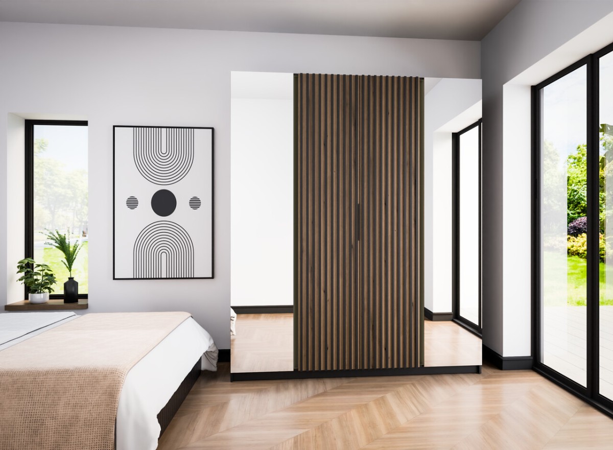 Kaja BL/EV-BL keturių durų spinta, 2 veidrodžiai, 2 skersiniai