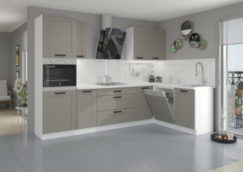 Luna kampinis virtuvės komplektas, baltas/molio pilkumo, kampinė virtuvė 285/170 cm