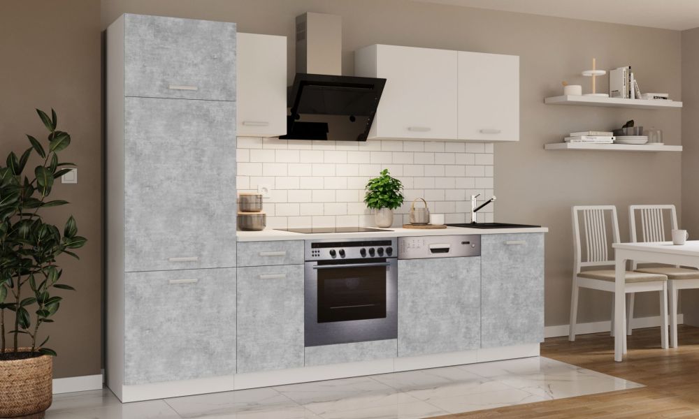 Virtuvės komplektas su stalviršiu, virtuvė 270 cm, Toni bellato pilka