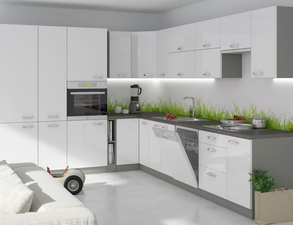 Kampinė virtuvė 265-330 Bianka komplektas be stalviršio