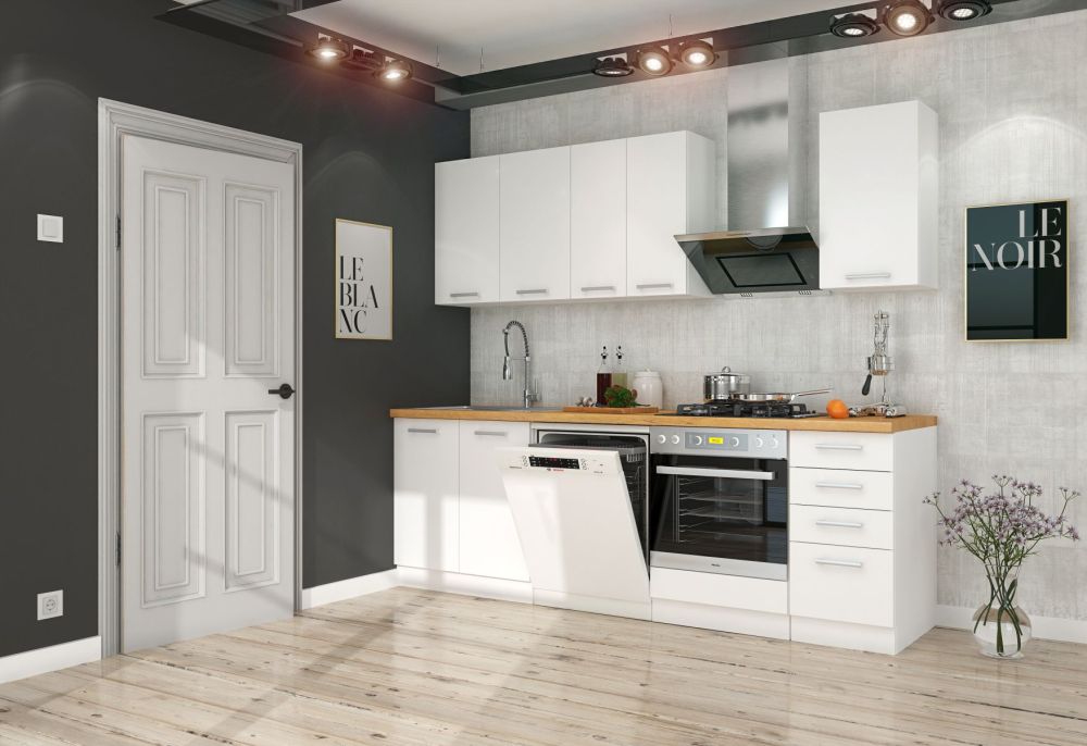 Ekologiškos Baltos Virtuvės Spintelių Komplektas 240 cm