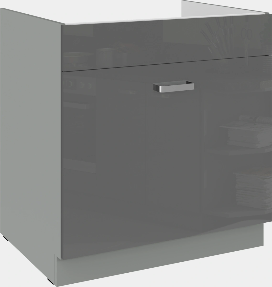 Apatinė spintelė 80 cm, kriauklės stalčius, pilka, 80 ZL 1S BB, PREMIUM BOX