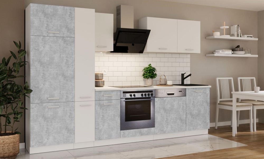 Virtuvės komplektas su stalviršiu, virtuvė 300 cm, Toni bellato pilka