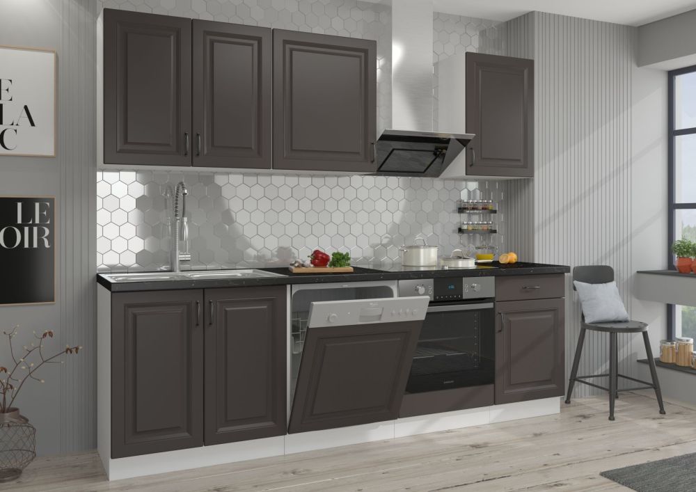 Stillo virtuvės komplektas baltas/grafito spalvos, virtuvė 250 cm