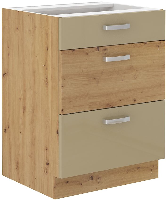 Apatinė spintelė 60 cm su stalčiais Artisan kapučino blizgi 60 D 3S BB