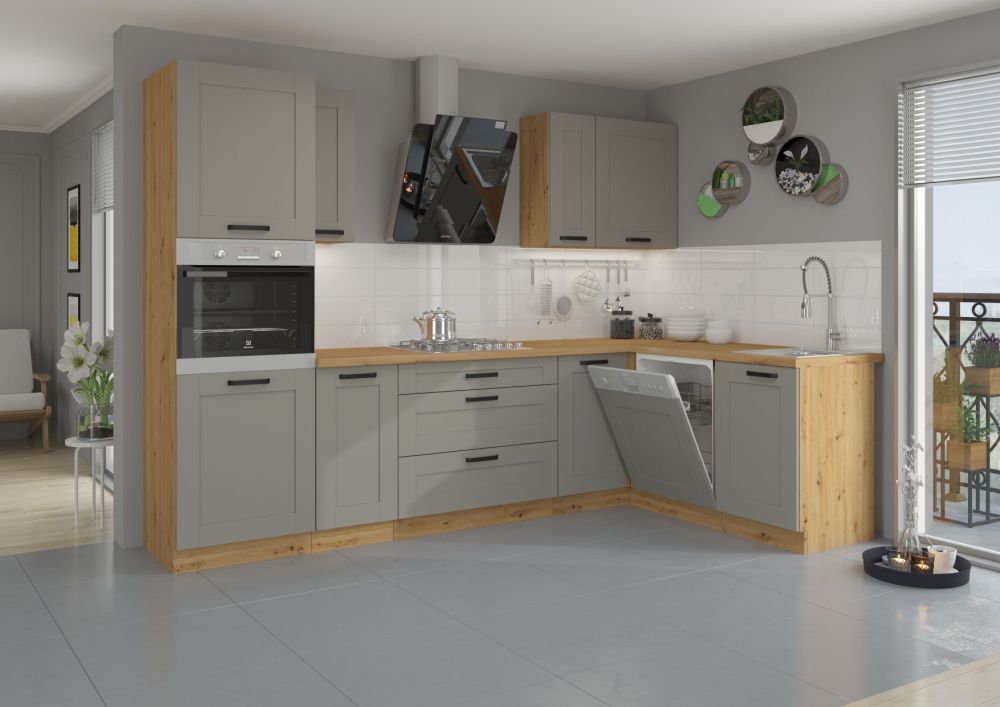 Luna artisan/molio pilkumo kampinis virtuvės komplektas, kampinė virtuvė 285/170 cm