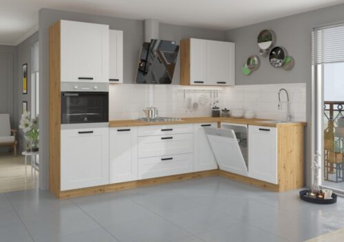 Kampinis virtuvės komplektas, kampinė virtuvė 285/170 cm balta/artisan Luna