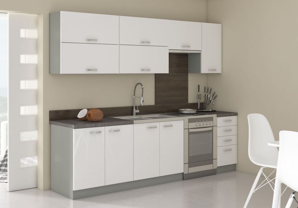 Bianka virtuvė 260 cm balto blizgesio