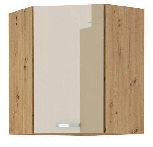 Viršutinė spintelė 60/60 cm kampinė „Artisan cappuccino“ blizgi 60×60 GN-90 (45 laipsnių) 1F