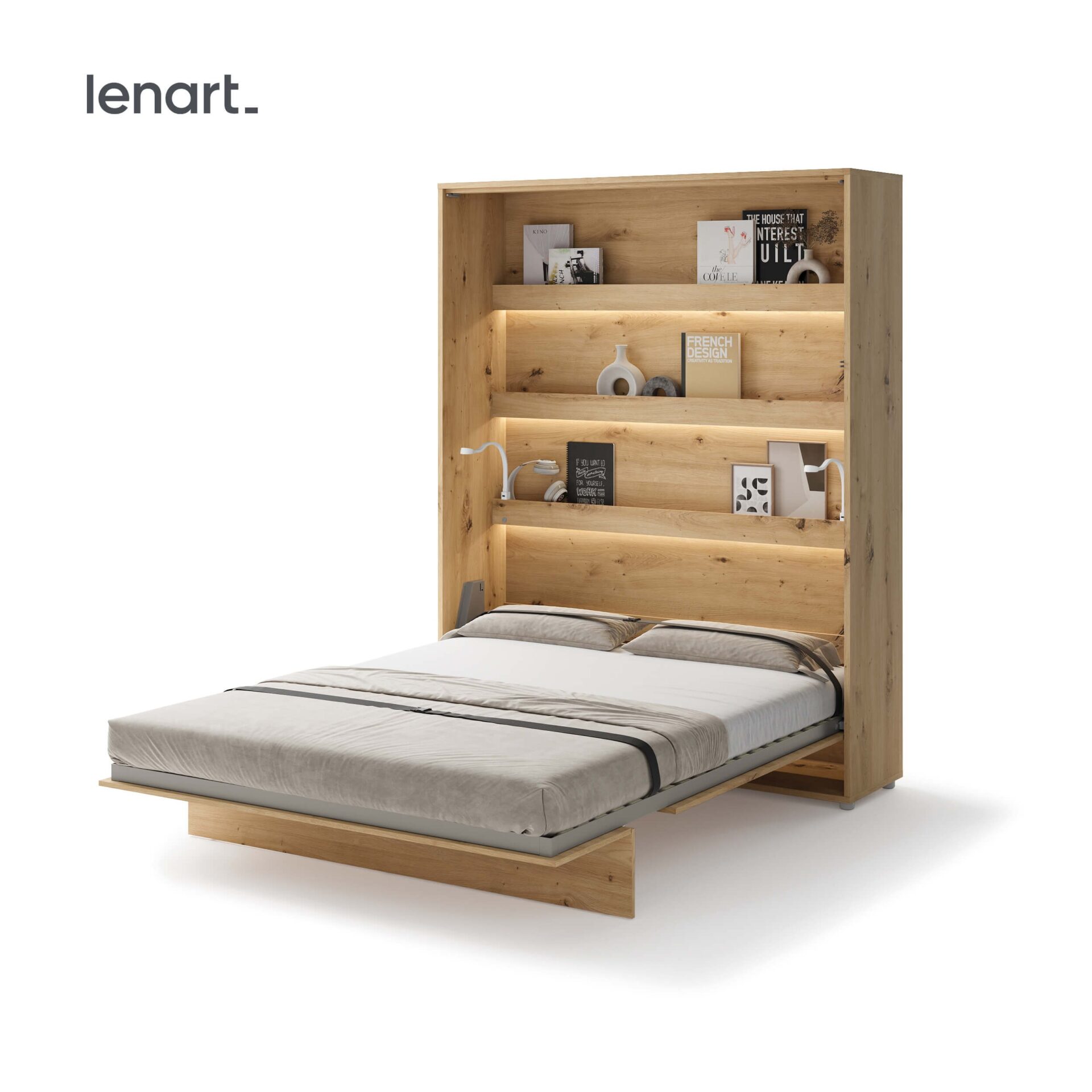 Lenart BED CONCEPT BC-12 vertikali sieninė lova 160 cm, ąžuolo imitacija