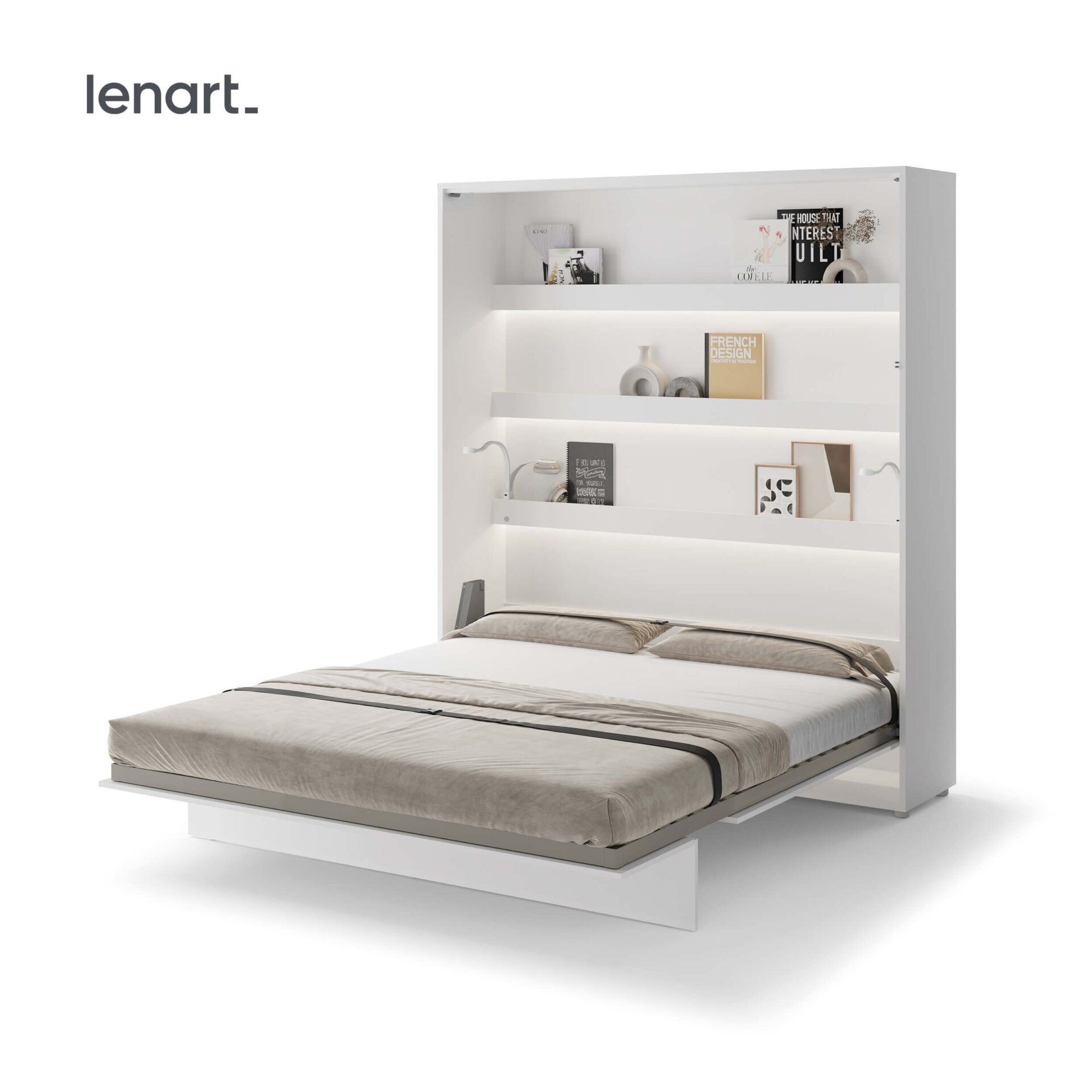 Lenart BED CONCEPT BC-13 vertikali sieninė lova 180 cm, balta blizgi