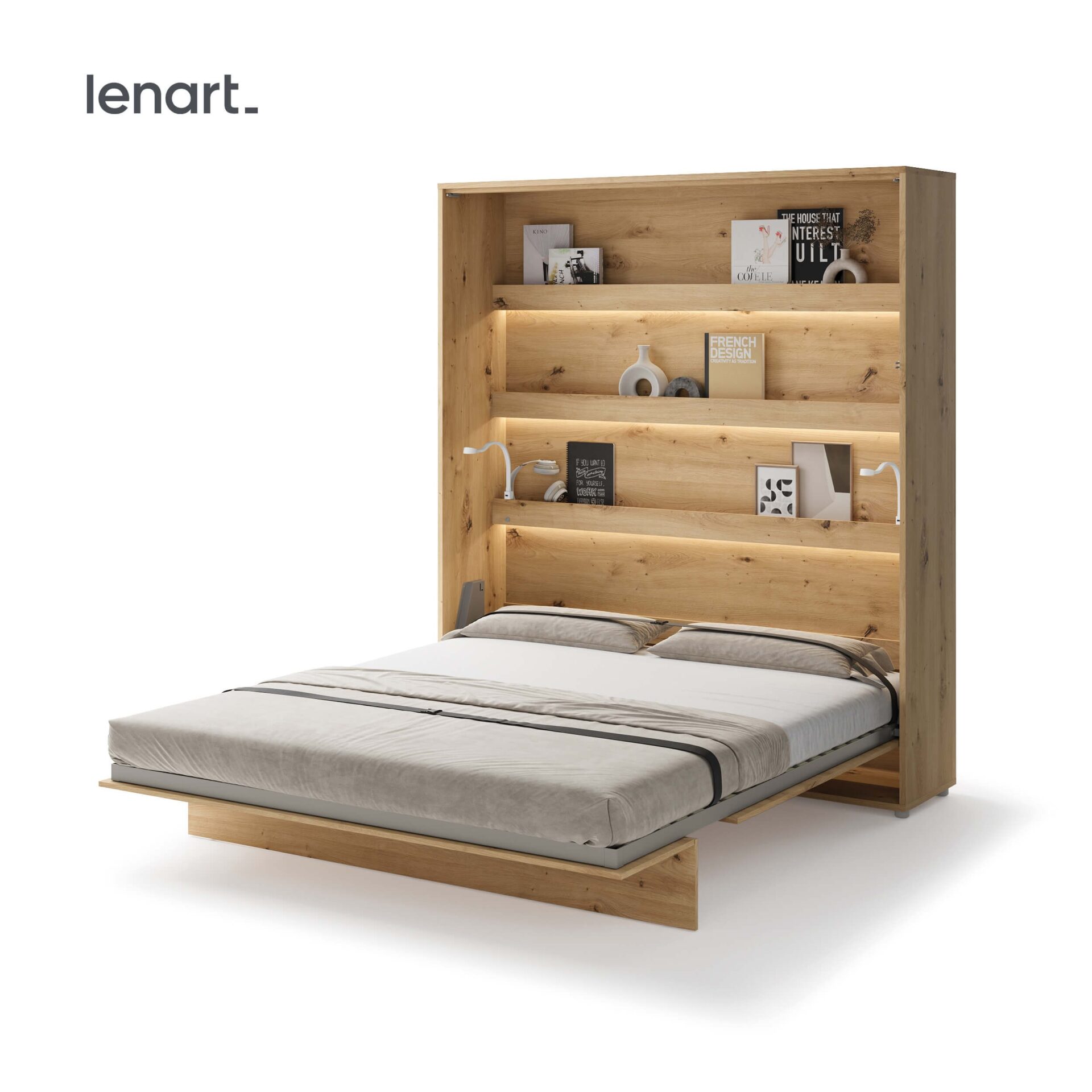 Lenart BED CONCEPT BC-13 vertikali sieninė lova 180 cm, ąžuolo imitacija