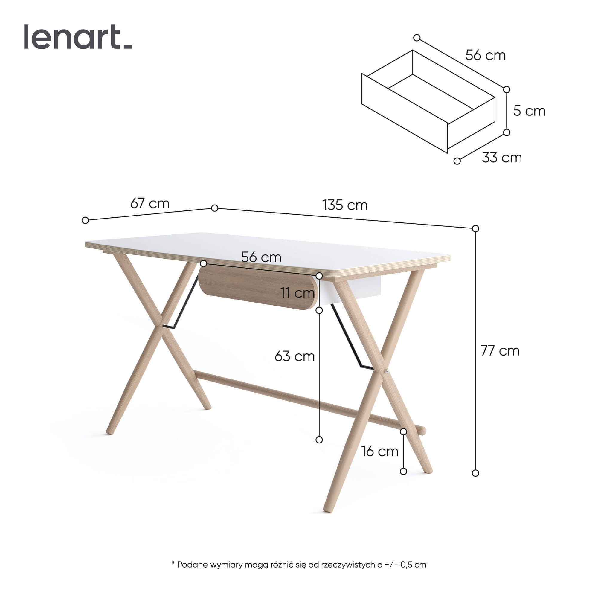 MATCH MW-01 rašomasis stalas | Balta, šviesaus ąžuolo — изображение 7