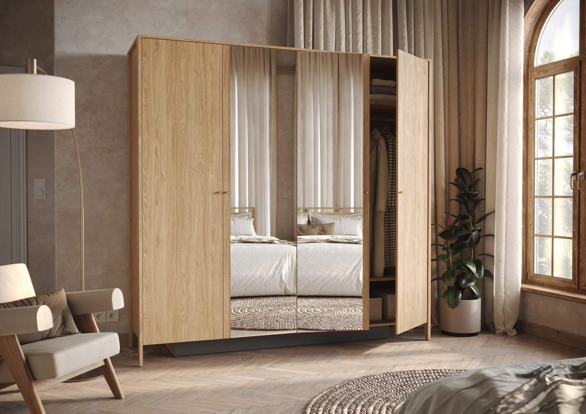 Keturių durų spinta su veidrodžiu COZY CZ-01 | Alyvuotas ąžuolas — изображение 2