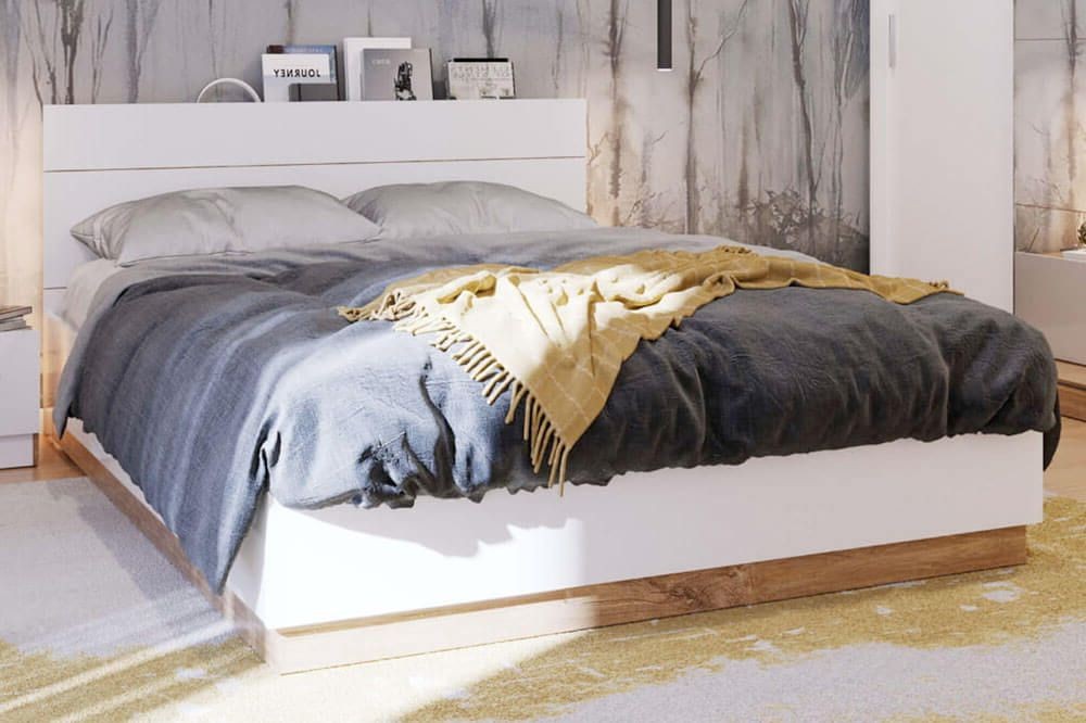 DENTRO DT-02 medinė lova | Dydis pasirinktinai | Balta, Stirlingo ąžuolas