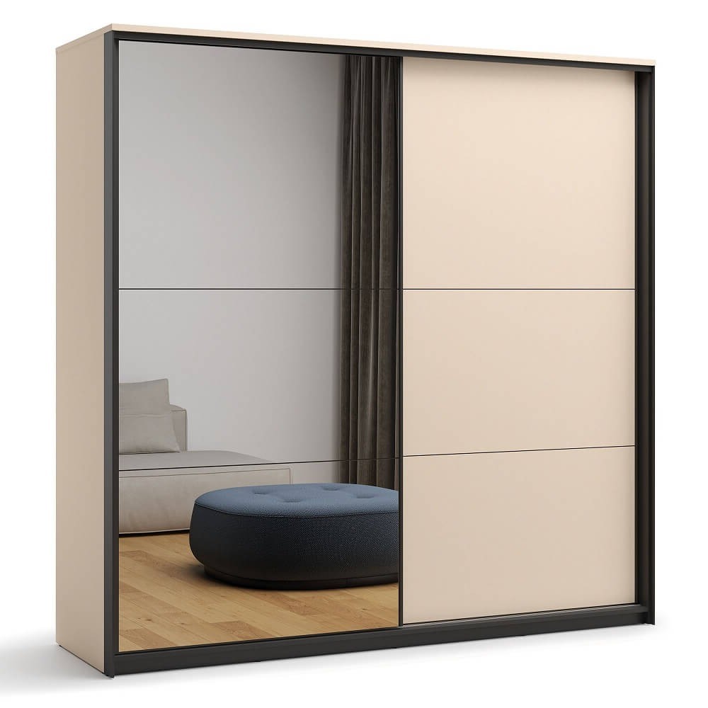 ENNA EN-01 2D stumdoma spinta | 220 cm | Veidrodis, LED apšvietimas | Smėlio spalvos, juoda