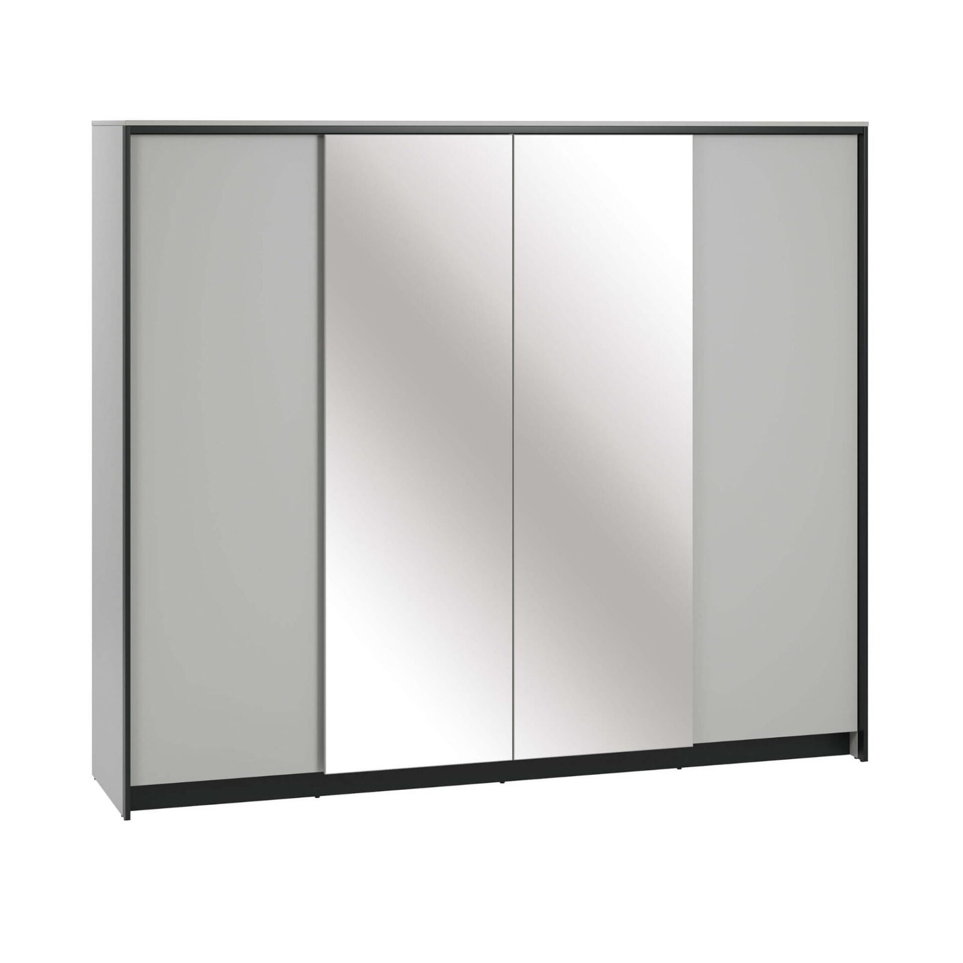 GRIS GS-01 keturių durų spinta su veidrodžiu | LED apšvietimas | Pilka + juoda