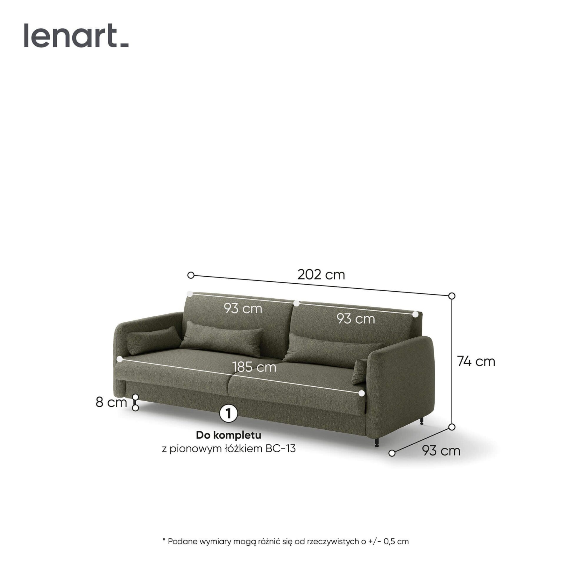Lovos koncepcija BC-35 - Sofa 180, skirta BC-13 - žalia/balta priekinė dalis — изображение 5