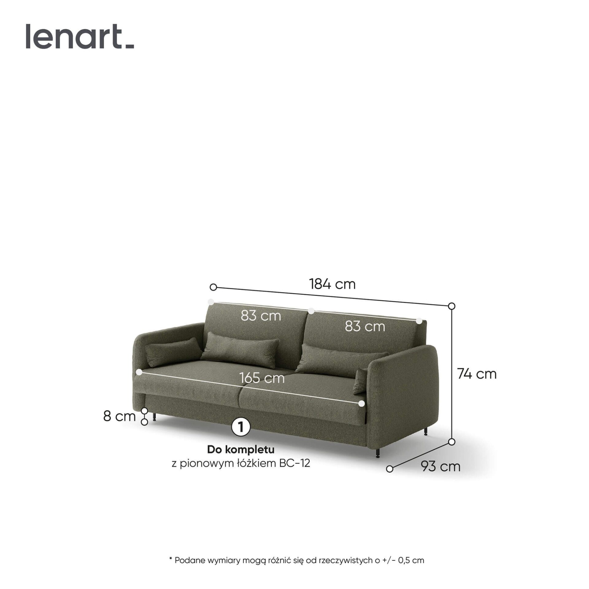 Lovos koncepcija BC-19 - Sofa 160, skirta BC-12 - žalia/dirbtinio ąžuolo fasadas — изображение 2