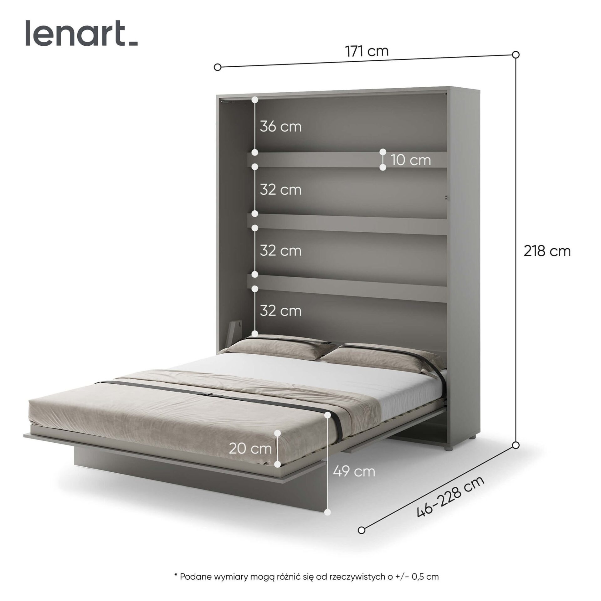 Lovos koncepcija BC-12 - vertikali sieninė lova 160 - pilka - Paveikslėlis 3