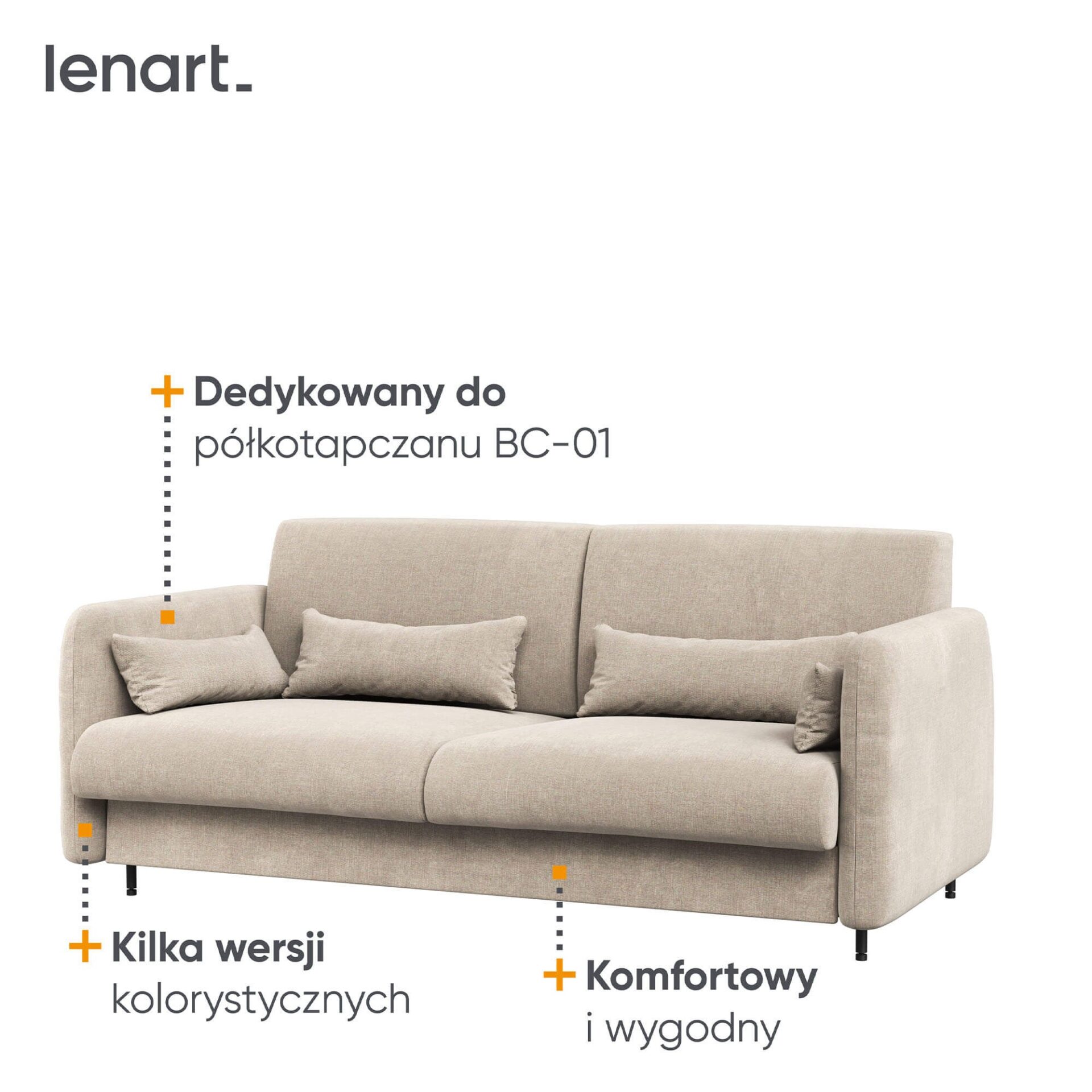 LOVOS KONCEPCIJA BC-18 - Sofa 140, skirta BC-01 - smėlio spalvos ART 82610 / baltas blizgus priekis — изображение 3