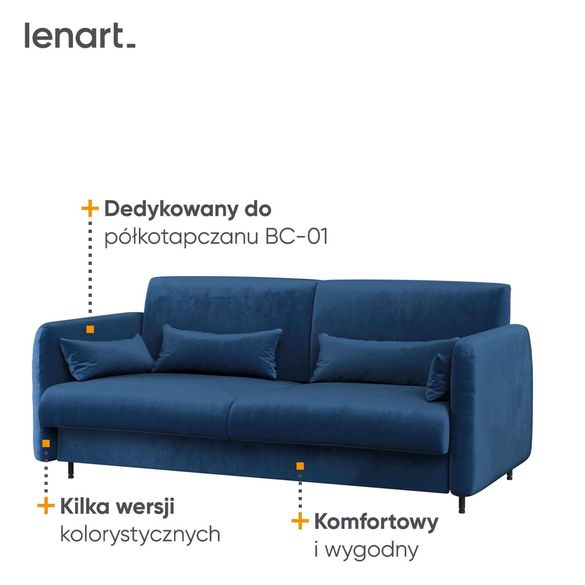 Lovos koncepcija BC-18 - Sofa 140, skirta BC-01 - tamsiai mėlyna SOLO 263 / baltas blizgus priekis - Paveikslėlis 3