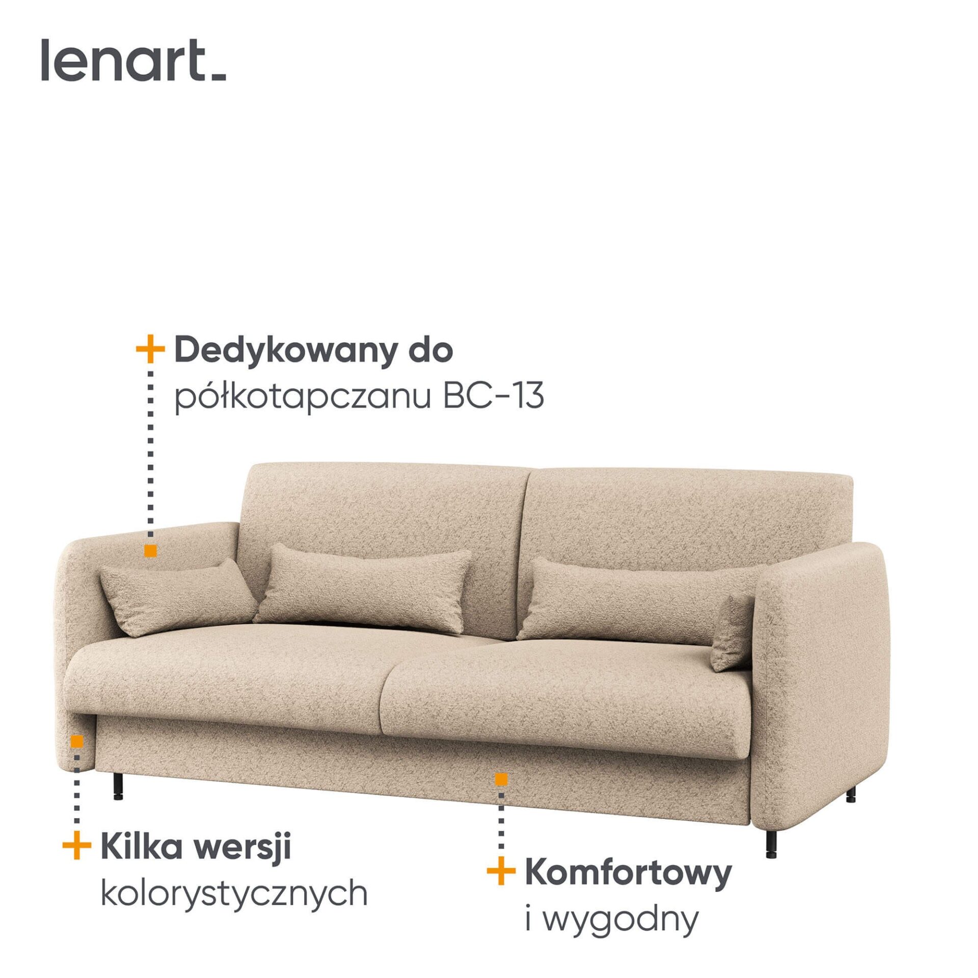 LOVOS KONCEPCIJA BC-35 - Sofa 180, skirta BC-13 - buklė smėlio spalvos/artisan ąžuolo priekis - Paveikslėlis 3