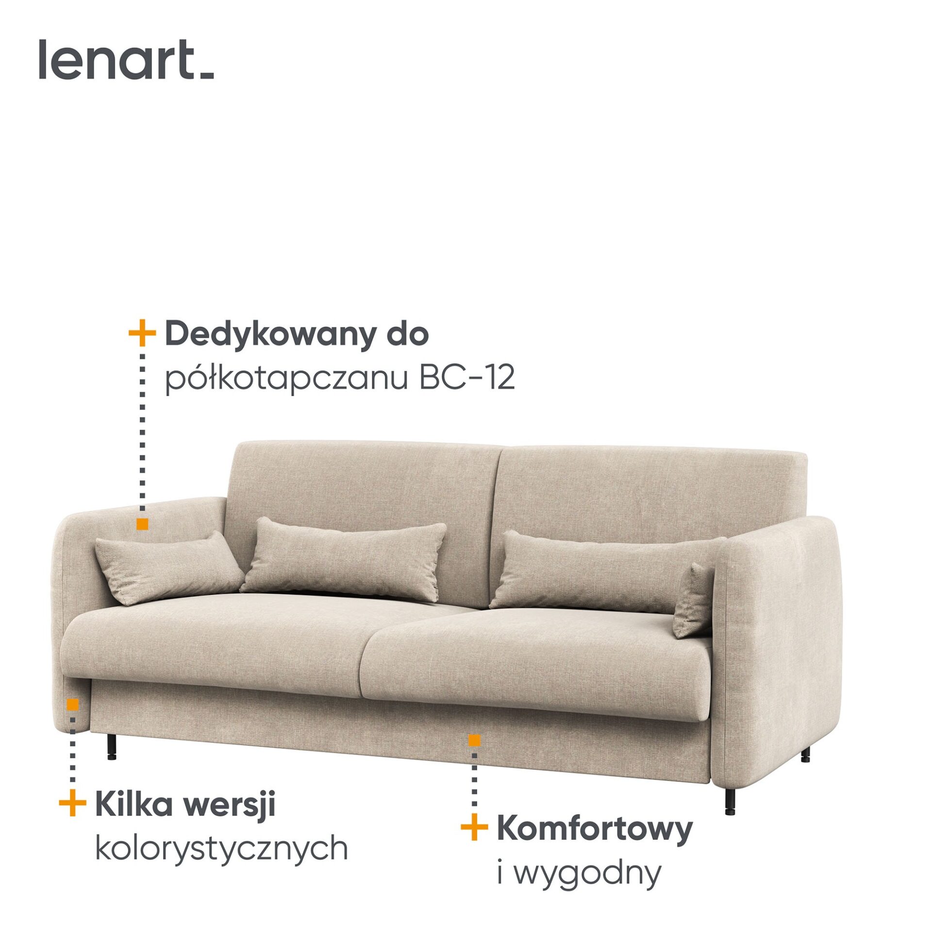 LOVOS KONCEPCIJA BC-19 - Sofa 160, skirta BC-12 - smėlio spalvos ART 82610 / meniško ąžuolo priekis - Paveikslėlis 4