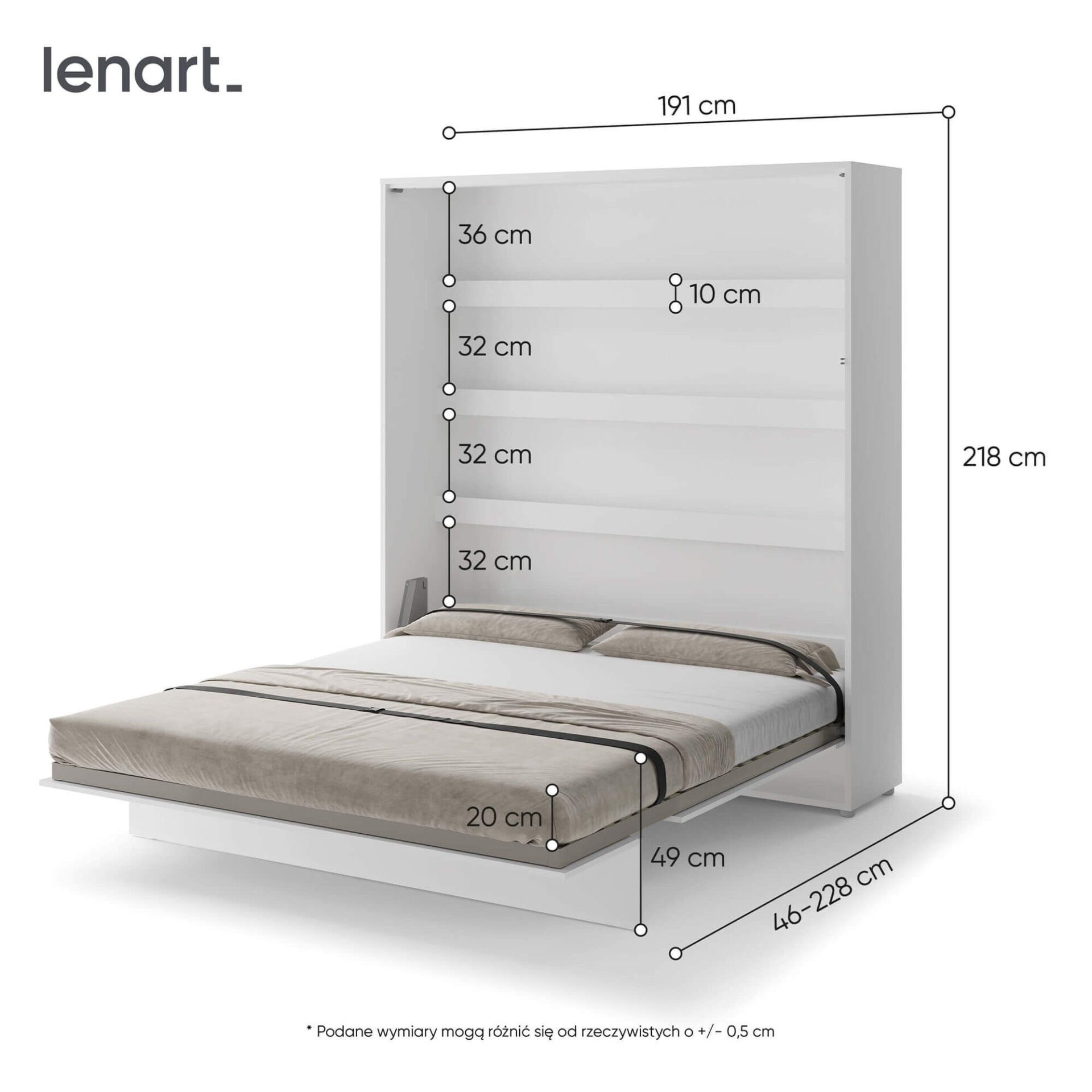 Lovos koncepcija BC-13p - vertikali sieninė lova 180 - balta blizgi - Paveikslėlis 5