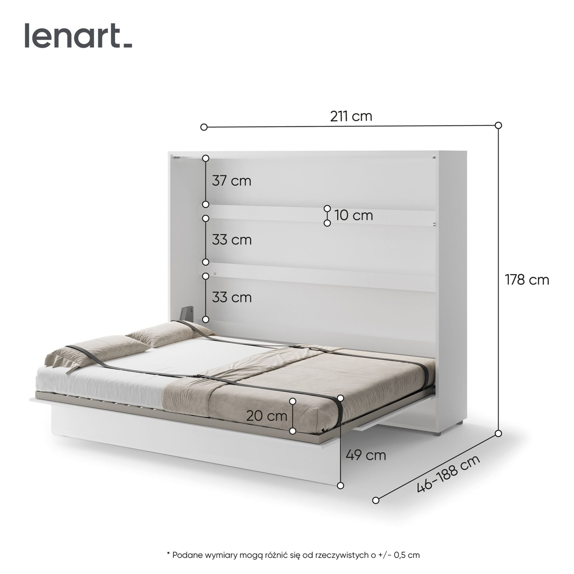 Lovos koncepcija BC-14p - horizontali sieninė lova 160 - balta blizgi - Paveikslėlis 5