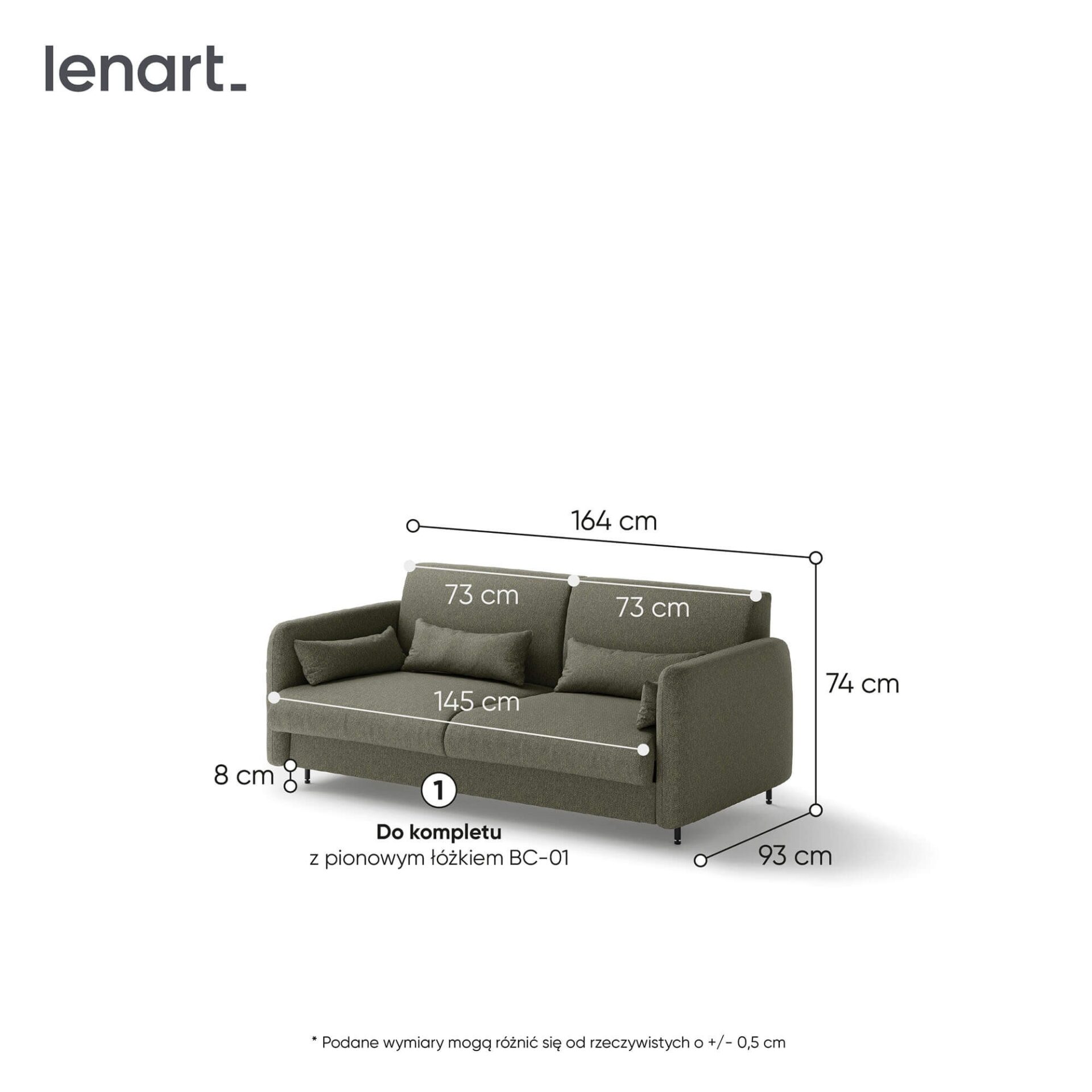 Lovos koncepcija BC-18 - Sofa 140, skirta BC-01 - žalia/pilka priekinė dalis — изображение 5