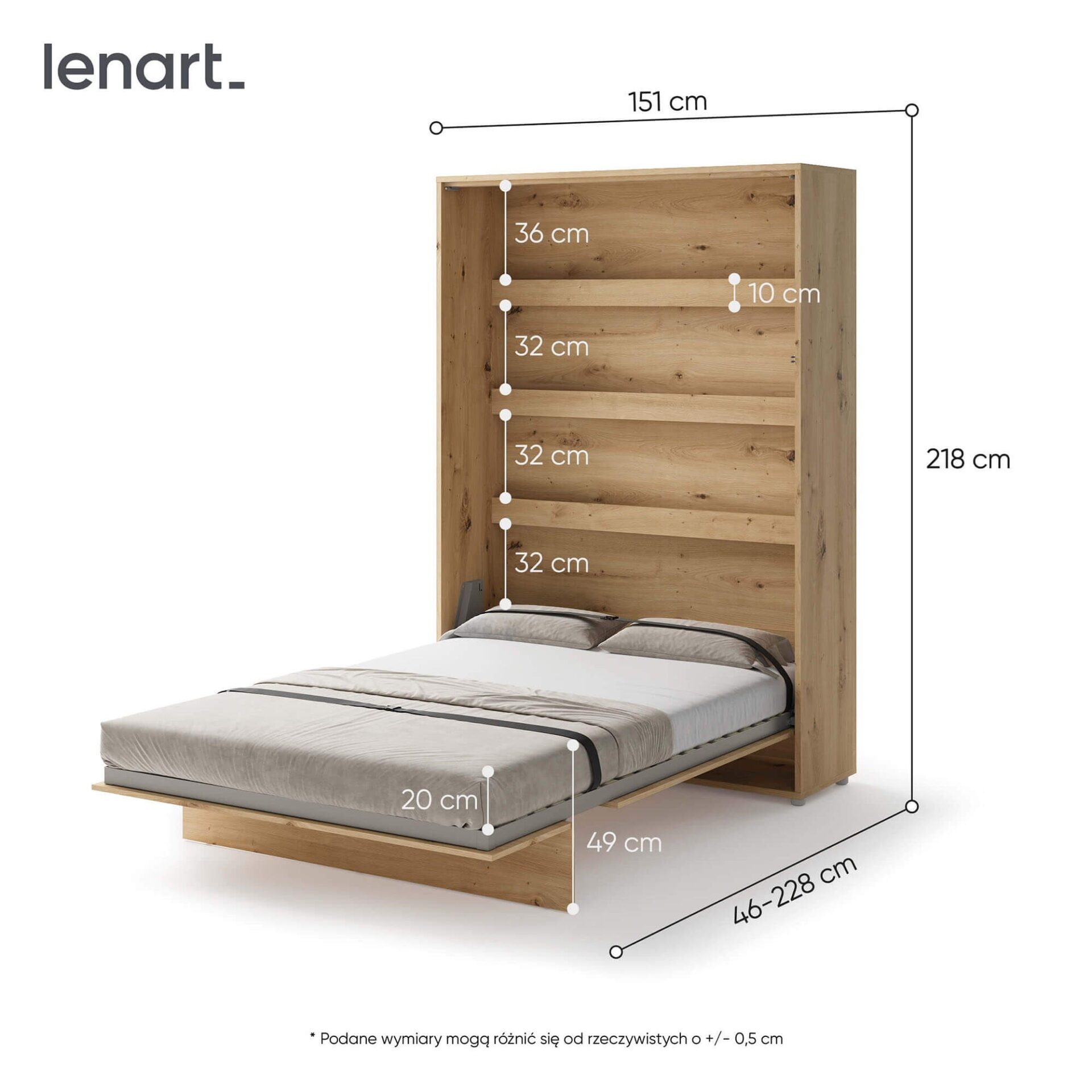 LOVOS KONCEPCIJA BC-01 - vertikali sieninė lova 140 - ąžuolo imitacija — изображение 5