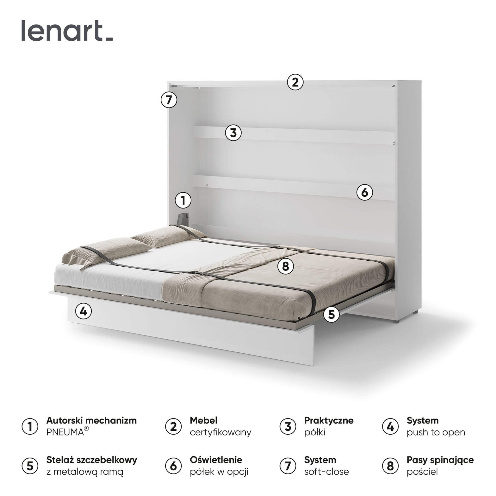 Lovos koncepcija BC-14 - horizontali prie sienos montuojama lova 160 - balta — изображение 6