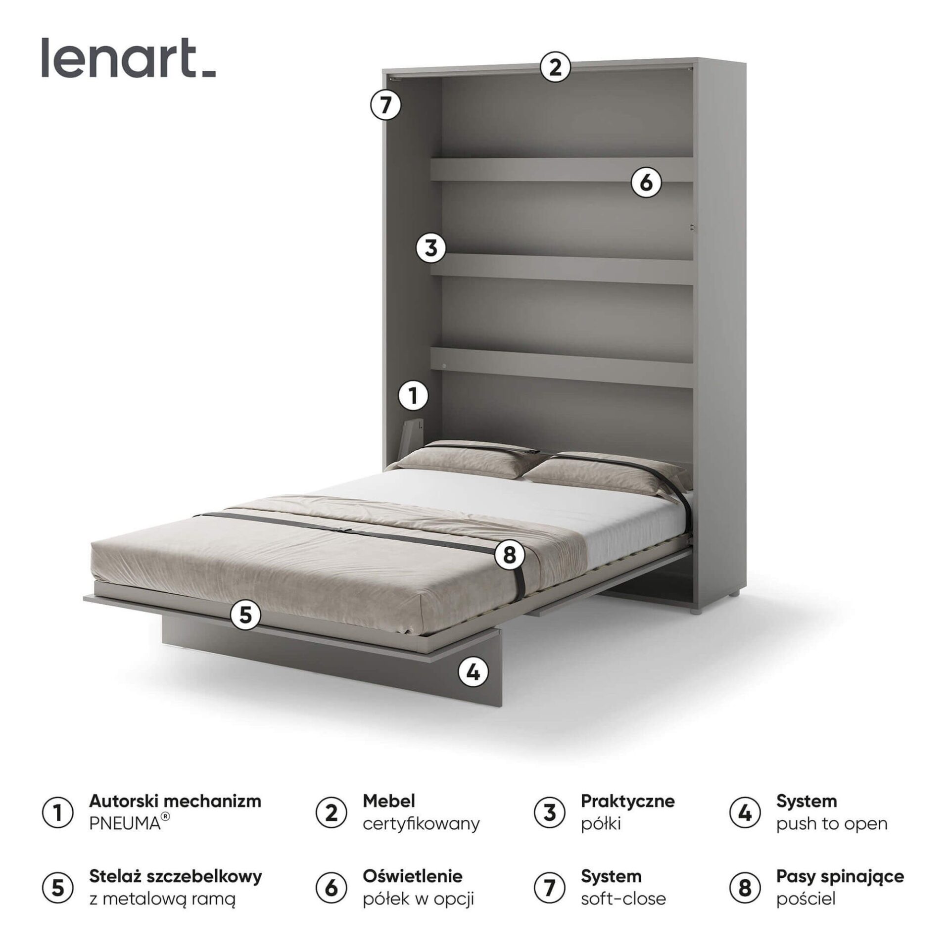 Lovos koncepcija BC-01 - vertikali prie sienos montuojama lova 140 - pilka — изображение 6