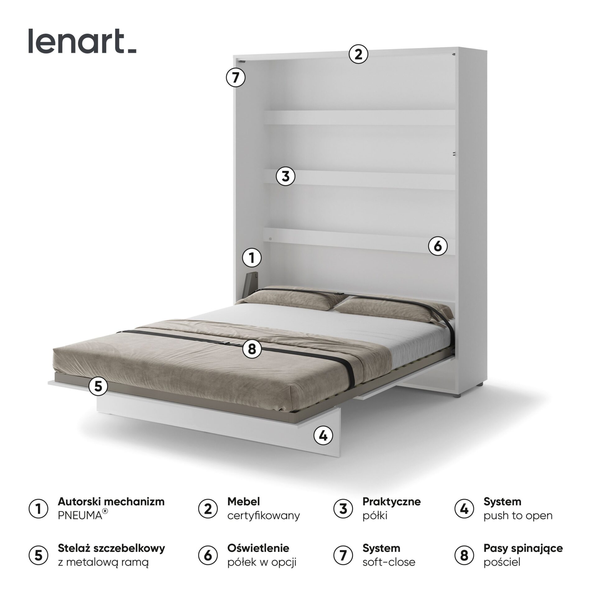 Lovos koncepcija BC-12p - vertikali sieninė lova 160 - balta blizgi — изображение 5