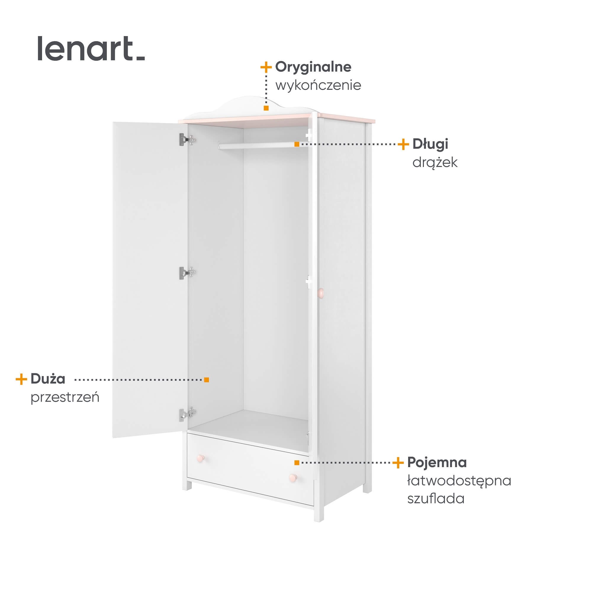 Dviejų durų spinta LUNA LN-01 balta/rožinė - Paveikslėlis 4