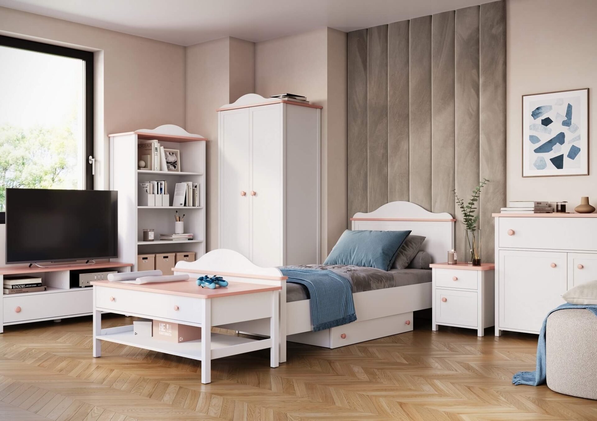 LUNA LN-05 komoda balta/rožinė - Paveikslėlis 7