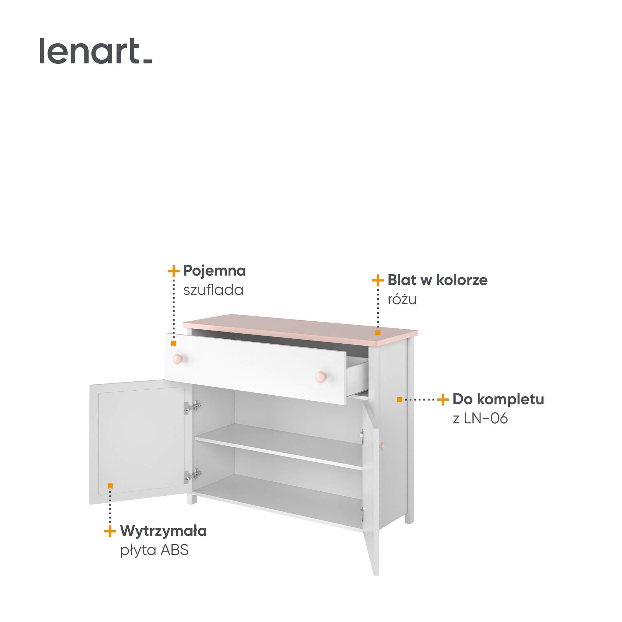 LUNA LN-05 komoda balta/rožinė - Paveikslėlis 4