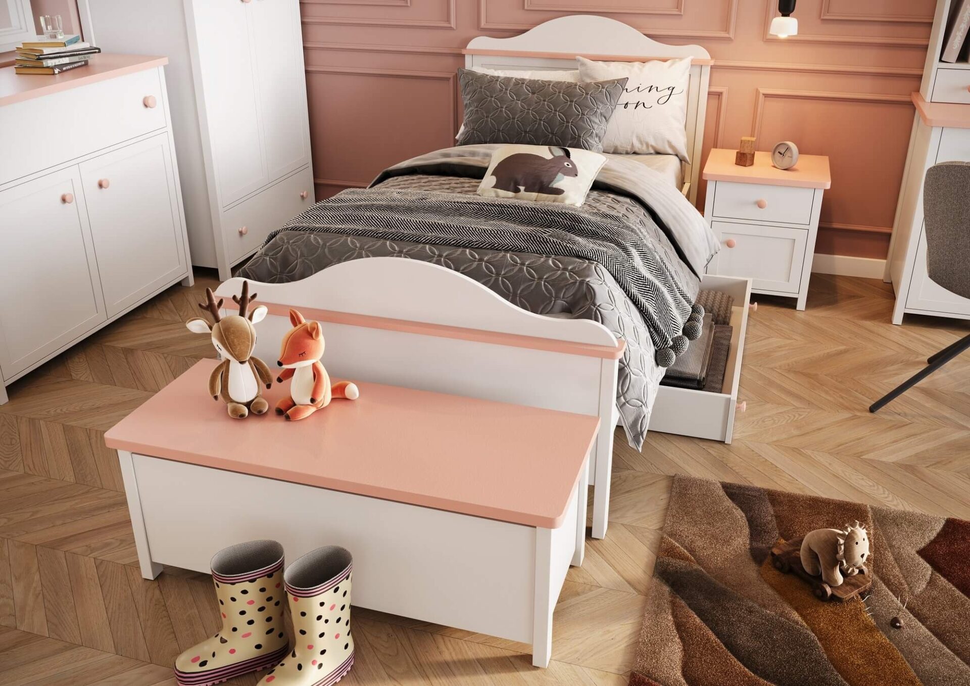 LUNA LN-05 komoda balta/rožinė - Paveikslėlis 2