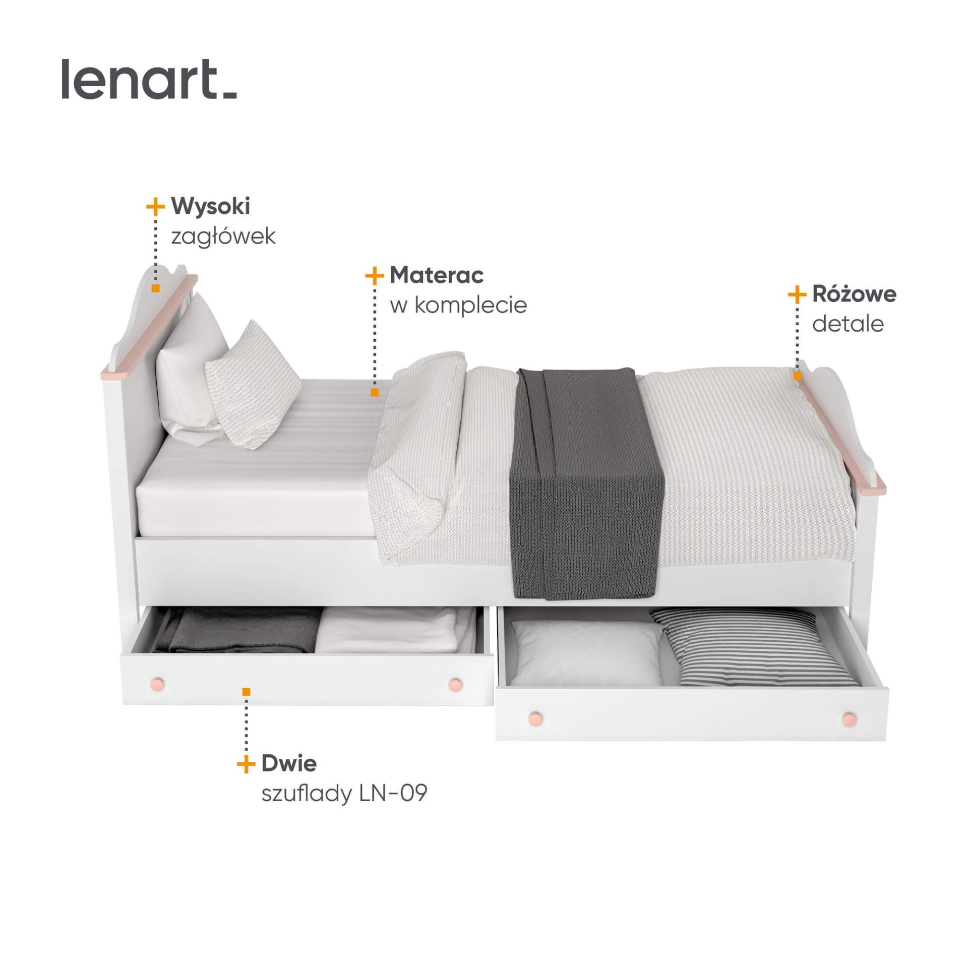 Lova su čiužiniu LUNA LN-08 | Balta, rožinė — изображение 5