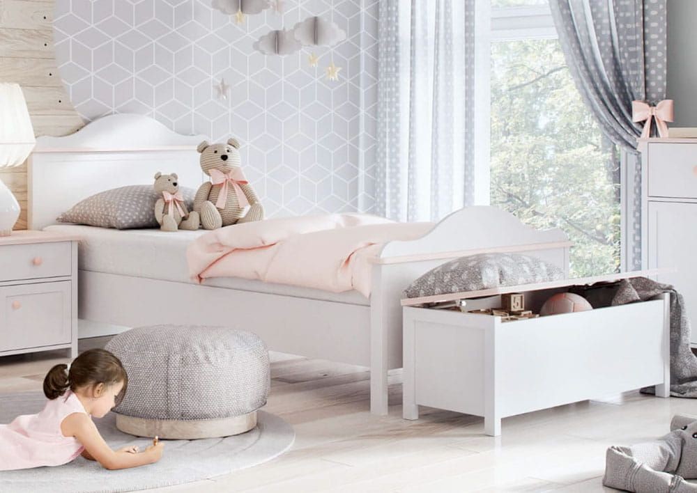 Lova su čiužiniu LUNA LN-08 | Balta, rožinė