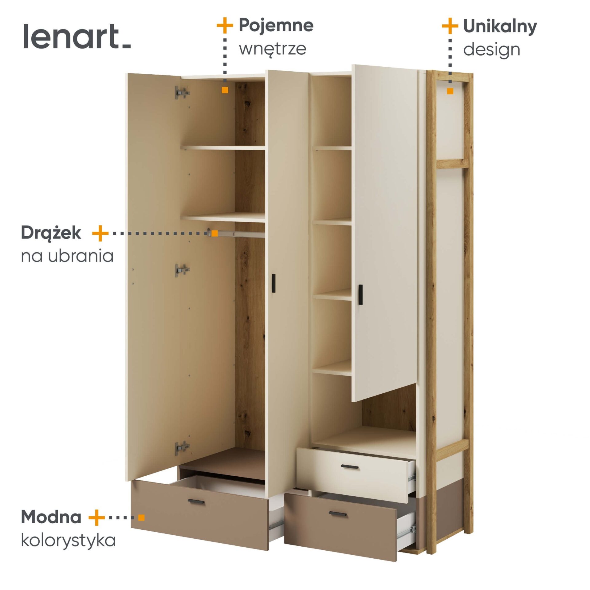 LENNY LY-01 jaunimo spinta | Artisan ąžuolas + smėlio spalva + triufeliai — изображение 5