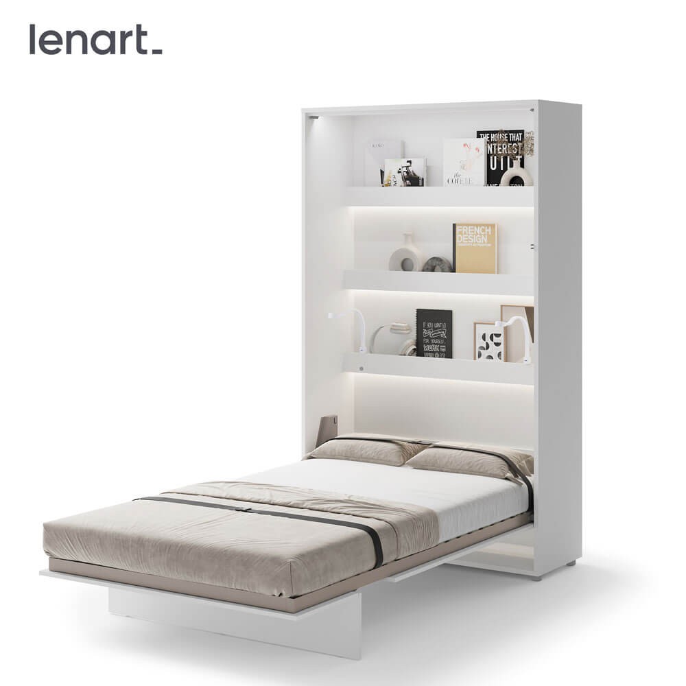 BED CONCEPT BC-02p - vertikali prie sienos montuojama lova 120 - balta blizgi