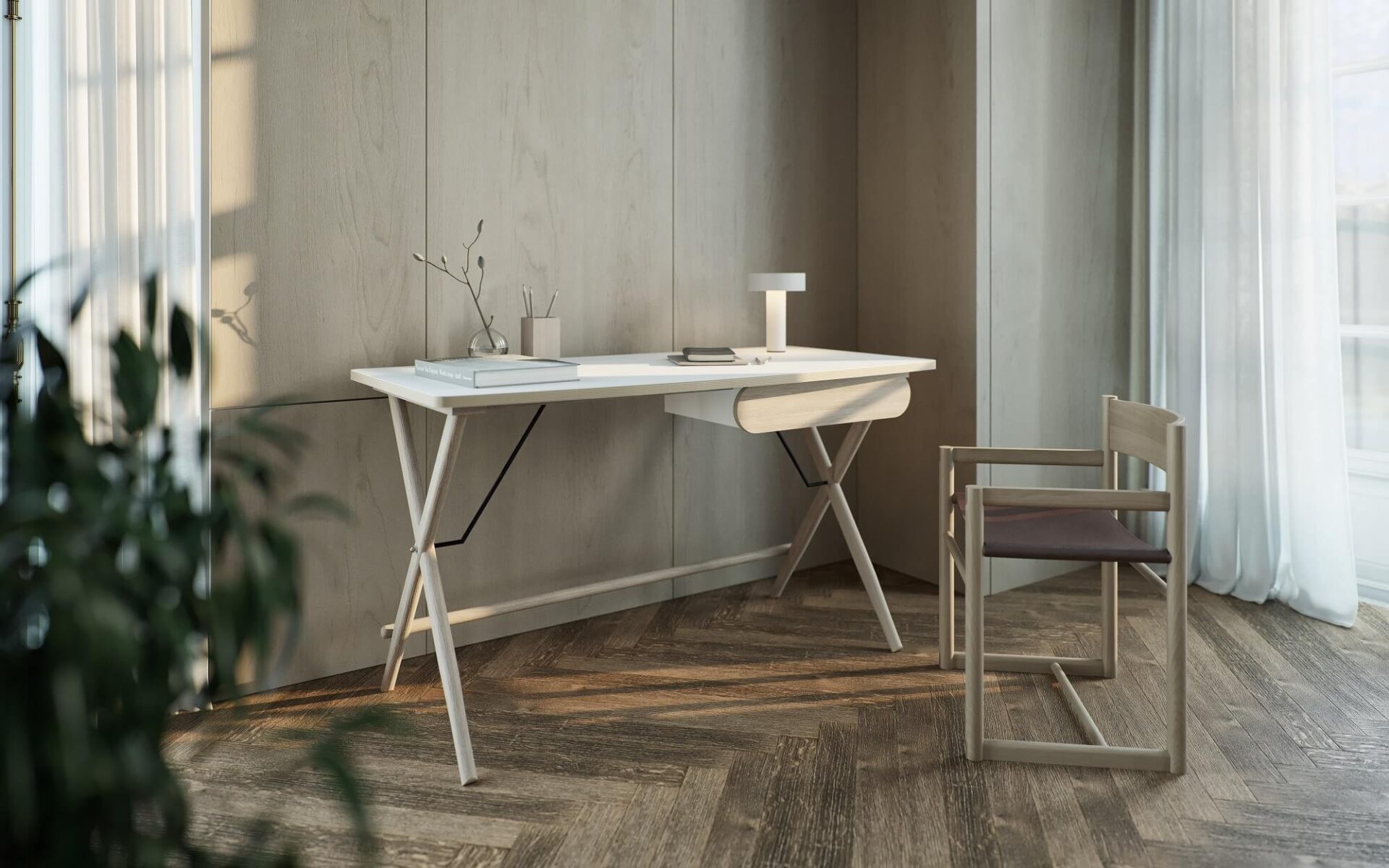 MATCH MW-01 rašomasis stalas | Balta, šviesaus ąžuolo — изображение 2