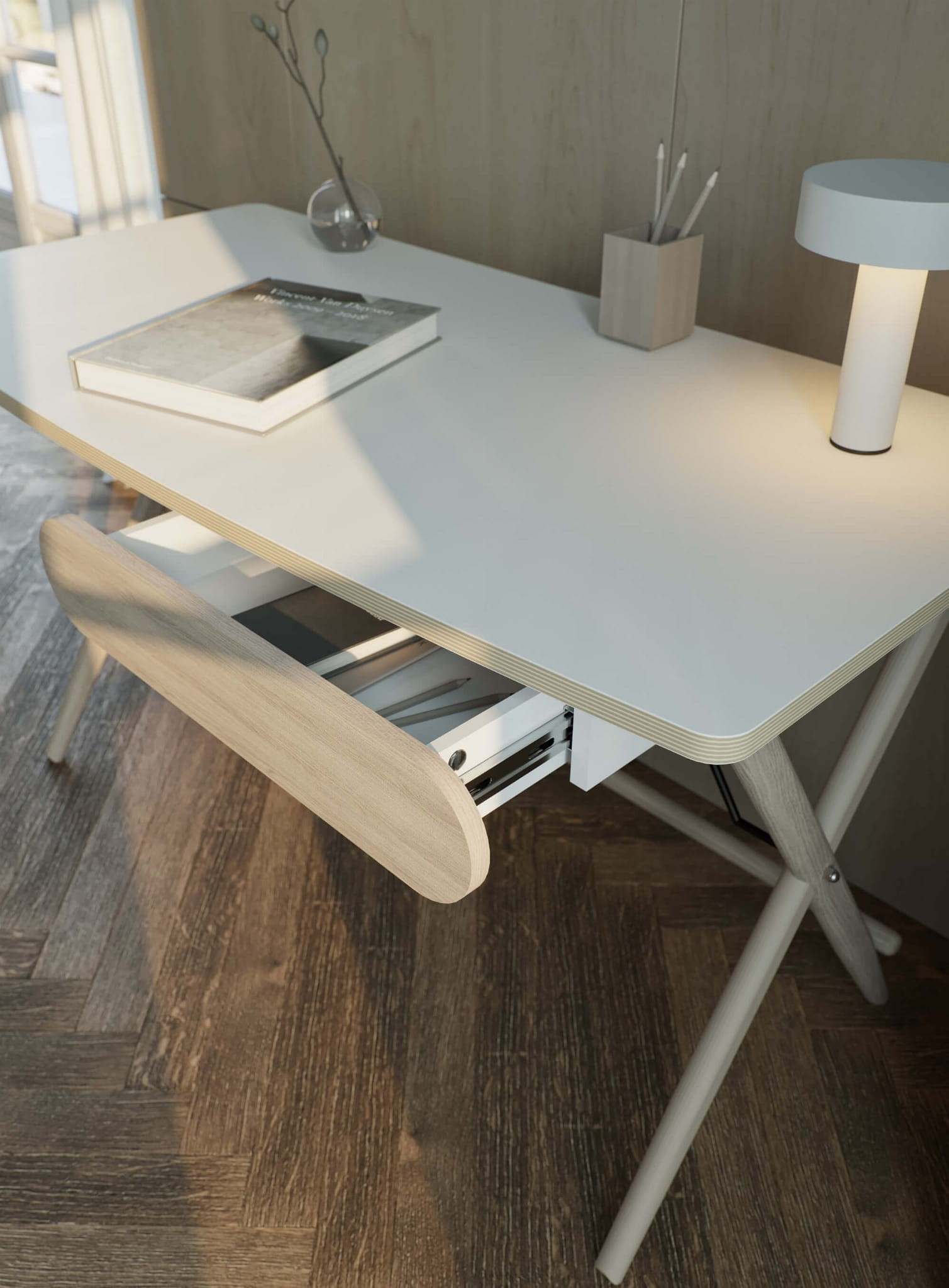MATCH MW-01 rašomasis stalas | Balta, šviesaus ąžuolo — изображение 3